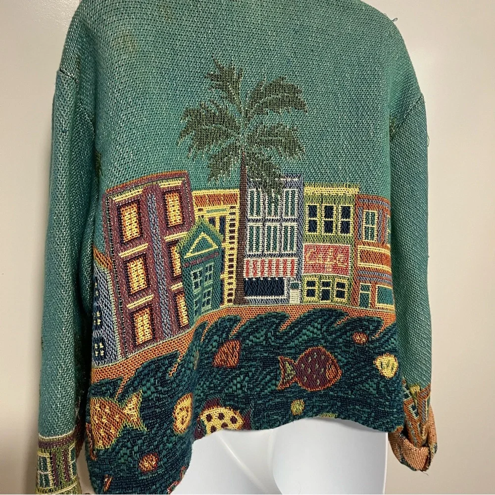 Vintage Sugar Street Weavers Tapestry Cardigan Cottage Water Size Large 100% - Picture 6 of 9